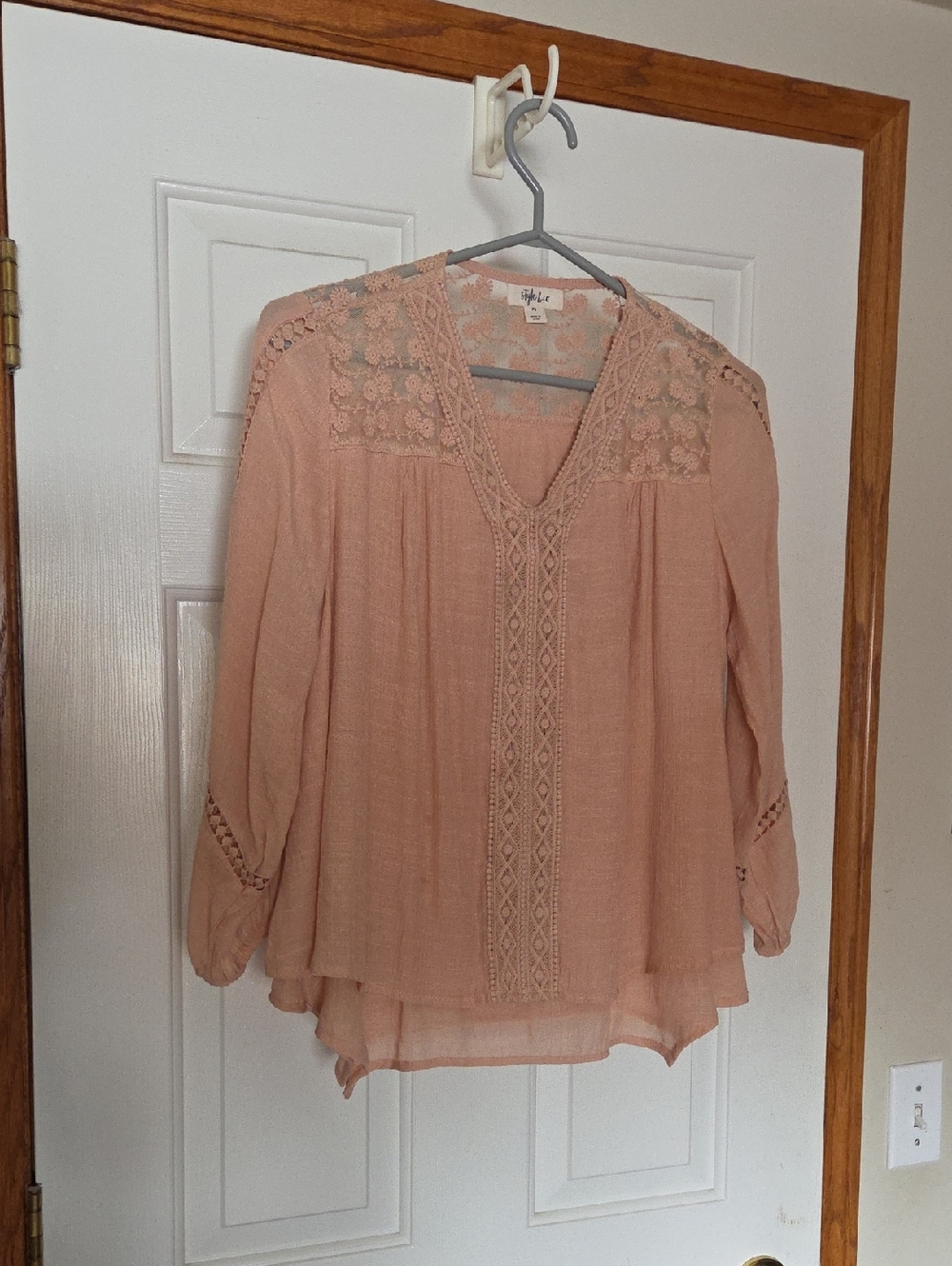 Style & Co. Crochet Lace Peasant Blouse - Dusty Rose